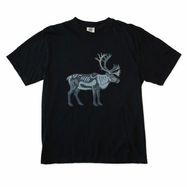 Inuit caribou symbol graphic tee shirt featuring traditional arctic reindeer art design.
