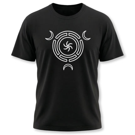 Hecate Triple Goddess Moon symbol graphic tee for witchcraft and occult wear.