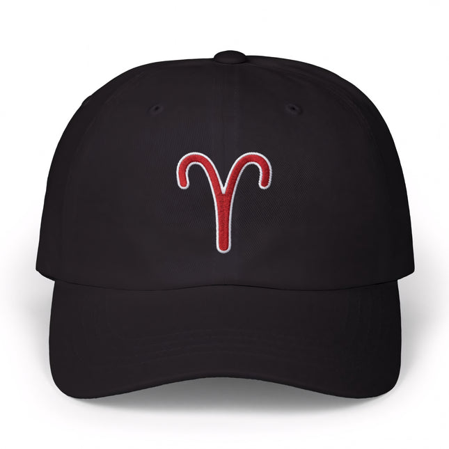 Aries Zodiac Sign Embroidered Baseball Cap | Red Symbol Black Hat
