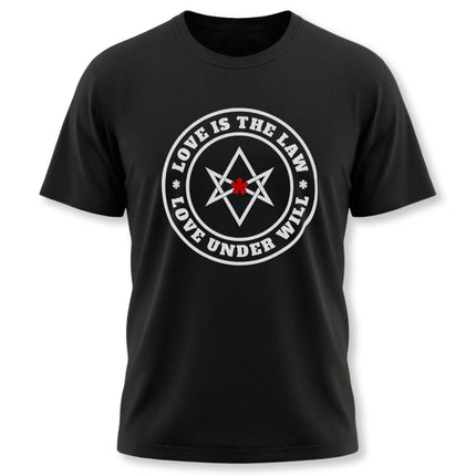 Love Is The Law hexagram occult graphic t-shirt design.