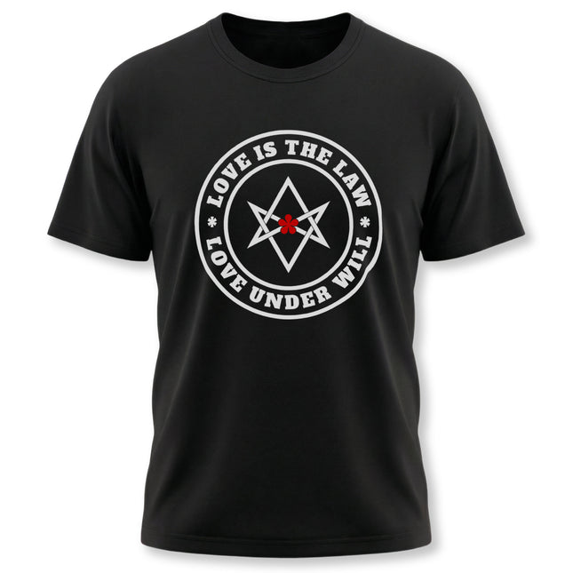 Love Is The Law hexagram occult graphic t-shirt design.