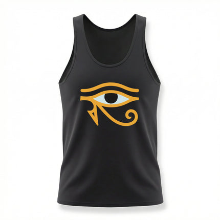 Black tank top featuring the Eye of Horus symbol, an ancient Egyptian protection graphic.