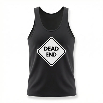 Black tank top featuring a white "DEAD END" warning road sign graphic.