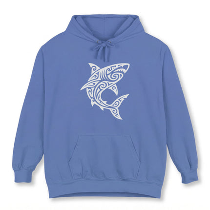 Polynesian Tribal Shark Hoodie | Ocean Predator Tattoo Design | Comfort Colors Hoodie