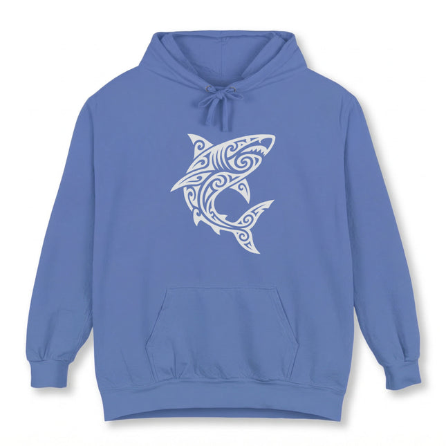 Polynesian Tribal Shark Hoodie | Ocean Predator Tattoo Design | Comfort Colors Hoodie