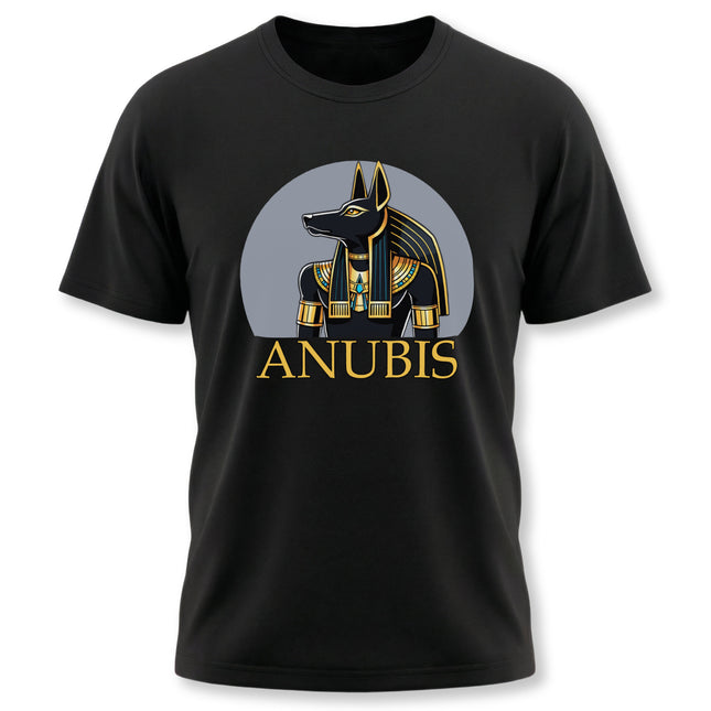 Anubis Egyptian god graphic tee featuring a jackal head design and the name ANUBIS.