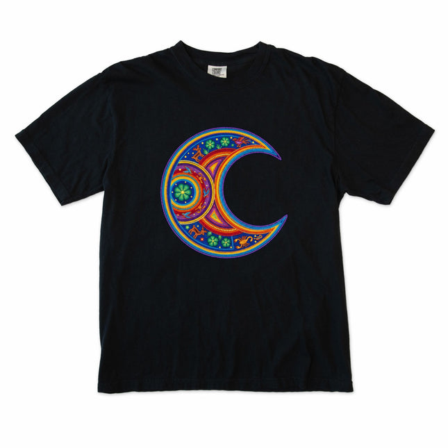 Huichol Inspired Crescent Moon Graphic T-Shirt | Colorful Mexican Art Tee