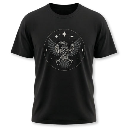 Norse raven knotwork graphic tee featuring Viking mythology style.
