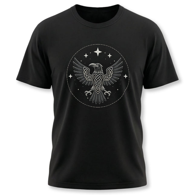 Norse raven knotwork graphic tee featuring Viking mythology style.