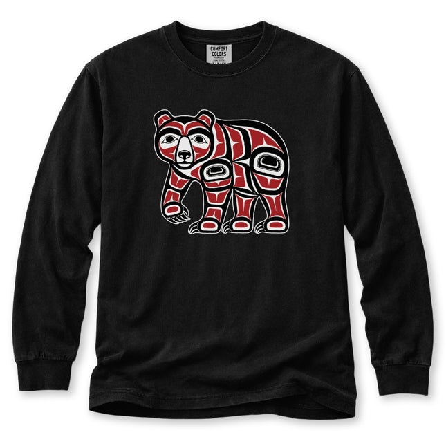 Formline Bear Long Sleeve T-Shirt | Red and White Wildlife Graphic Tee