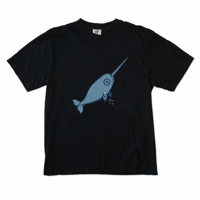 Inuit inspired narwhal graphic t-shirt featuring arctic ocean animal art.