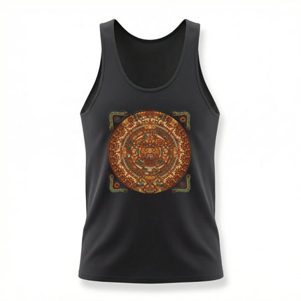 Graphic tank top featuring the detailed Mayan calendar and ancient Mesoamerican art print.