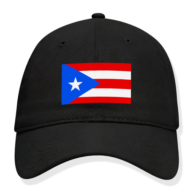Black baseball cap featuring the Puerto Rico flag. Show your PR pride and Caribbean spirit.