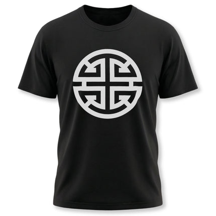 Black t-shirt featuring the white Chinese Lu symbol, representing prosperity and good fortune.