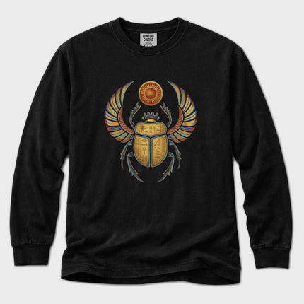 Winged Khepri Scarab Long Sleeve T-Shirt | Egyptian God Graphic Tee