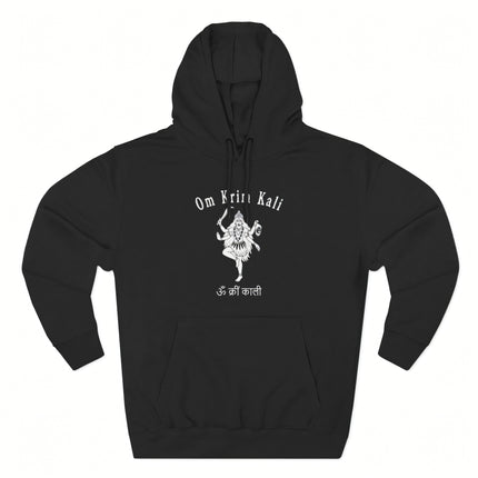 Om Krim Kali Goddess mantra graphic on black spiritual hoodie.