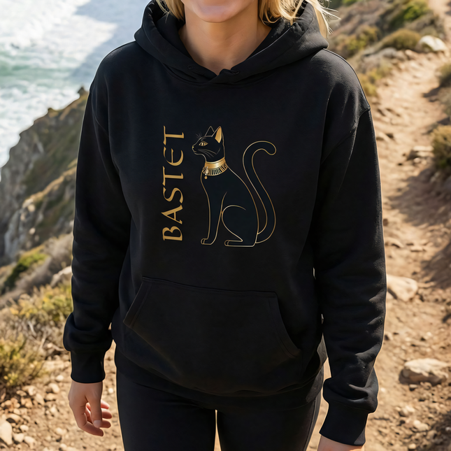 Bastet Cat Hoodie | Egyptian Goddess Graphic and Text Unisex Pullover V1