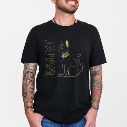 Bastet Cat Gold Egyptian T-Shirt | Ancient Egypt Goddess Text and Graphic Tee