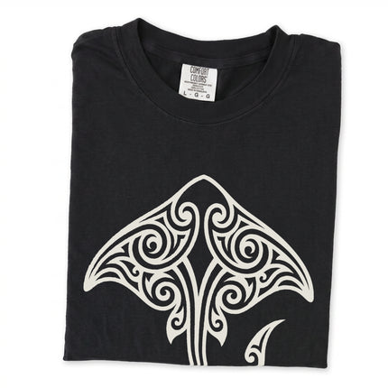 Tribal stingray Maori Polynesian ocean life graphic tee shirt design print.
