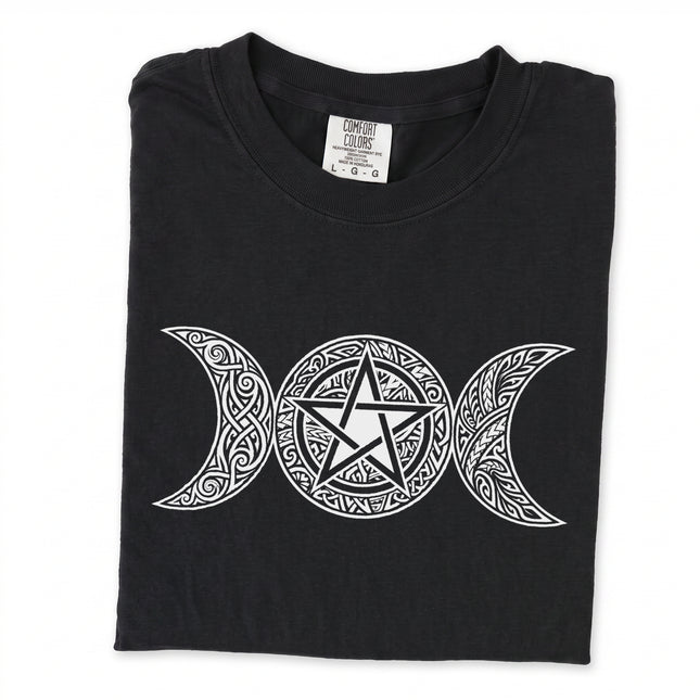 Triple Moon Pentacle T-Shirt | Wiccan Symbol Pagan Graphic Tee