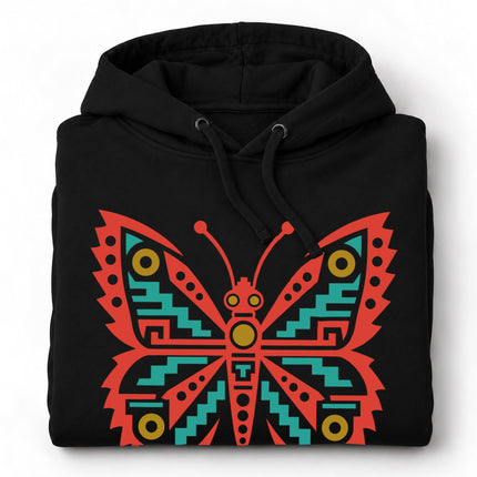 Aztec Butterfly Hoodie | Red and Teal Geometric Wing Design
