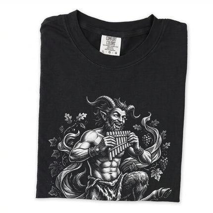 Dancing Greek god Pan with panpipes long sleeve t-shirt design.