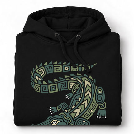 Mayan Crocodile Hoodie | Green Geometric Reptile Hooded Sweatshirt