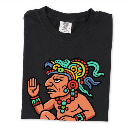 Ancient Mayan god Itzamná graphic tee featuring colorful mythological art print.