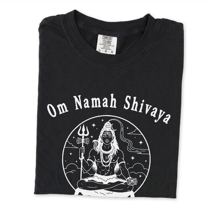 Lord Shiva Om Namah Shivaya mantra graphic t-shirt for Hindu devotees.