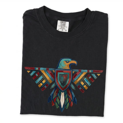 Geometric Native American Thunderbird and eagle graphic tee shirt design.