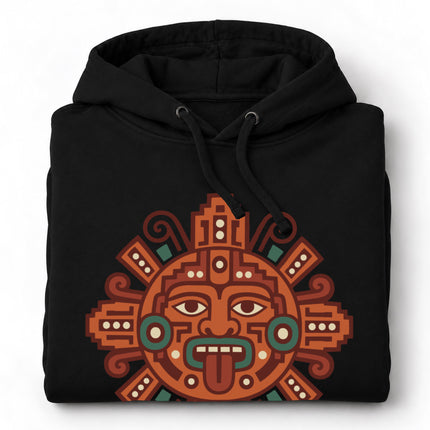 Mesoamerican Sun Hoodie | Mayan Orange Geometric Face Emblem Design