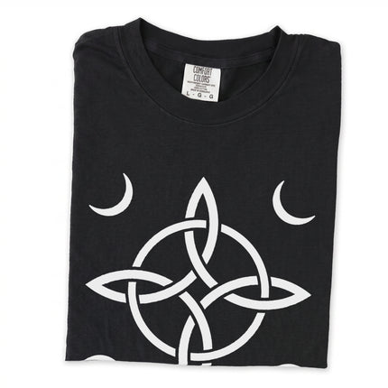 Witch's Knot long sleeve tee featuring crescent moon knotwork symbol design.