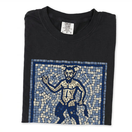 Ancient Greek satyr mosaic graphic tee shirt design.