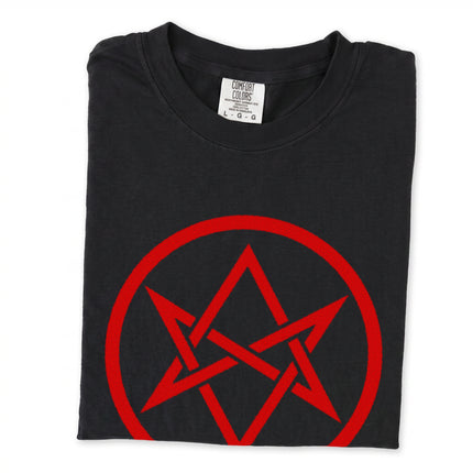 Unicursal hexagram sacred geometry symbol printed on a unisex t-shirt.