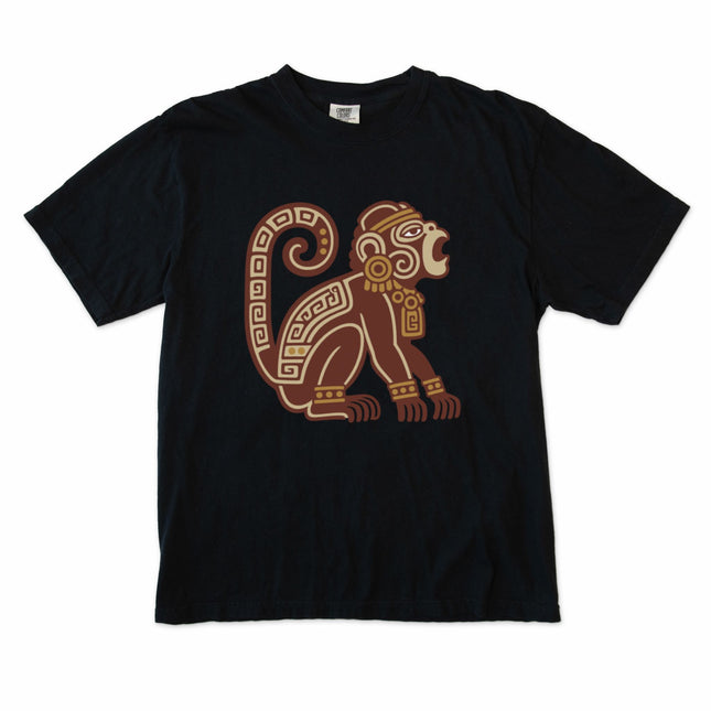 Mesoamerican Mayan howler monkey graphic t-shirt design.