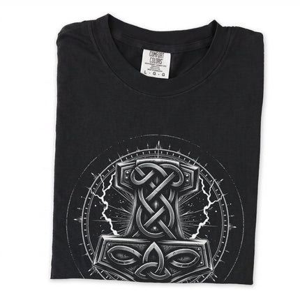 Mjolnir Thor's Hammer Norse knotwork graphic long sleeve t-shirt design.