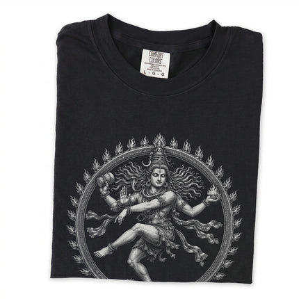 Dancing Shiva Nataraja graphic print on a long sleeve Hindu deity t-shirt.