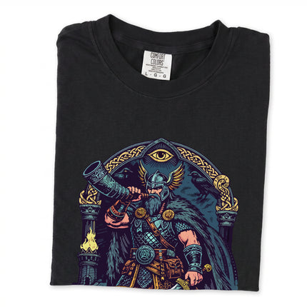 Heimdall Norse God Viking t-shirt graphic featuring Gjallarhorn mythology design on a unisex tee.