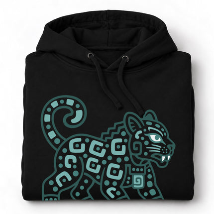 Maya Jaguar Hoodie | Teal Spotted Cat and Spiral Tail