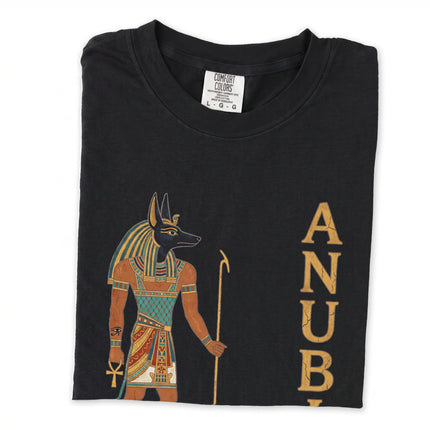 Anubis Egyptian god artwork graphic print on a long sleeve t-shirt.