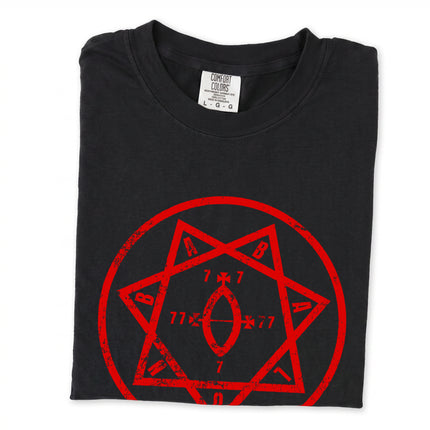 Star of Babalon occult symbol tee shirt for pagan celestial deity style.