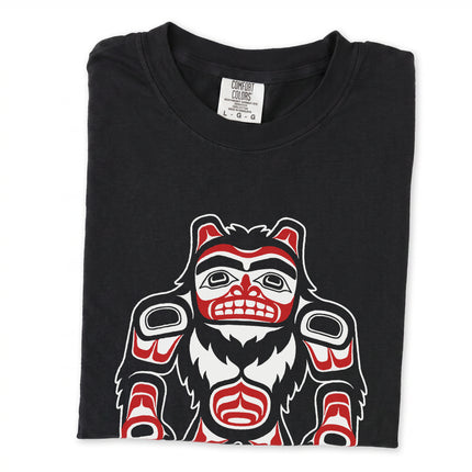 Bigfoot and Sasquatch graphic tee featuring traditional Haida Pacific Northwest Indigenous artwork.
