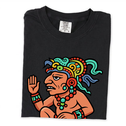 Itzamna Maya deity graphic print featuring detailed mesoamerican mythology art.