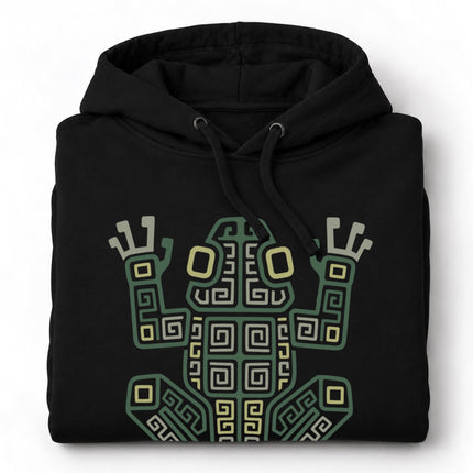 Mayan Frog Hoodie | Green and Cream Geometric Hooded Sweatshirt