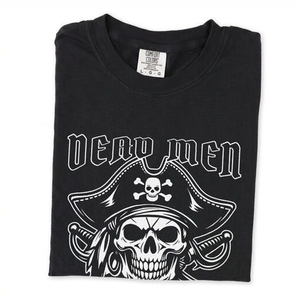 Dead Men Tell No Tales skull graphic tee featuring a pirate jolly roger motif.
