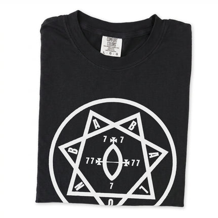 Star of Babalon Thelema magick occult symbol t-shirt design print.