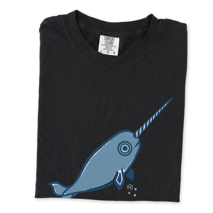 Arctic narwhal graphic tee shirt with Inuit inspired ocean animal art.