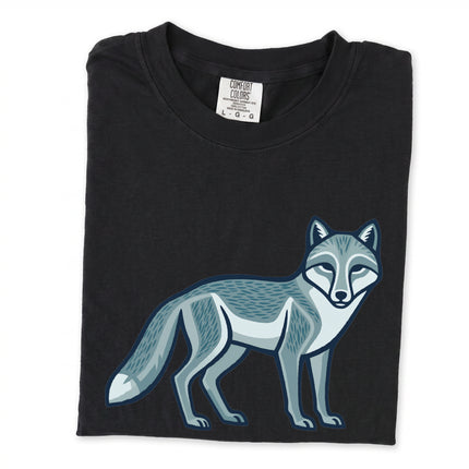 Arctic fox geometric tee shirt featuring inuit style wildlife graphic print.