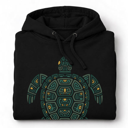Mayan Turtle Hoodie | Green Geometric Shell and Flippers Design