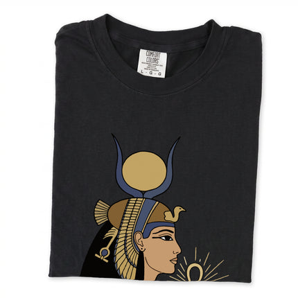 Ancient Egyptian Goddess Isis graphic tee shirt for unisex wear.